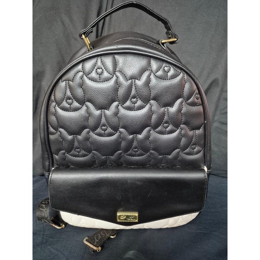 Luv Betsey by Betsey Johnson Black Quilted dog Face Mini Backpack Gold Hardware